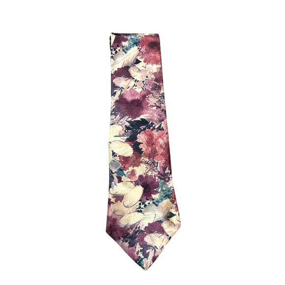 Vintage Camden Court Floral Silk Tie Burgundy Gold - Picture 1 of 6